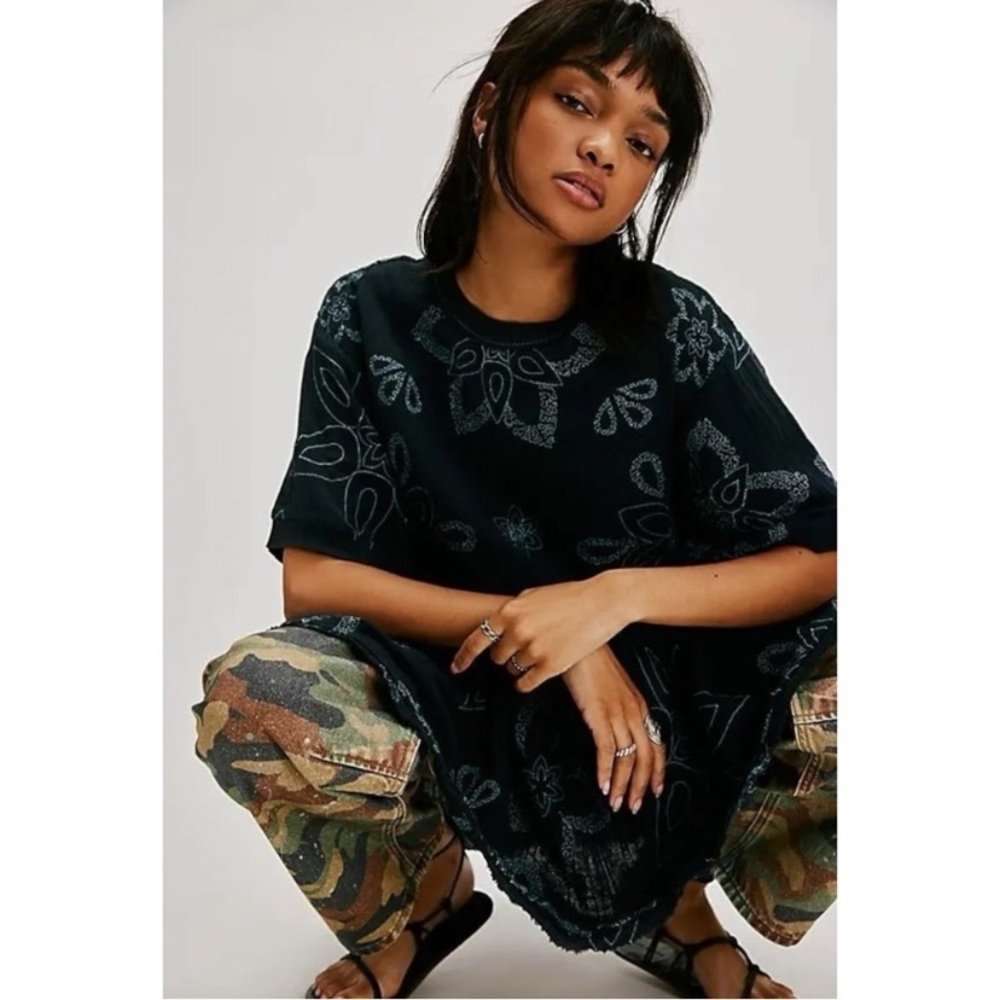 🆕 NWT Free People Women's Sz S Picking Petals Floral Mini Dress In Black + Green